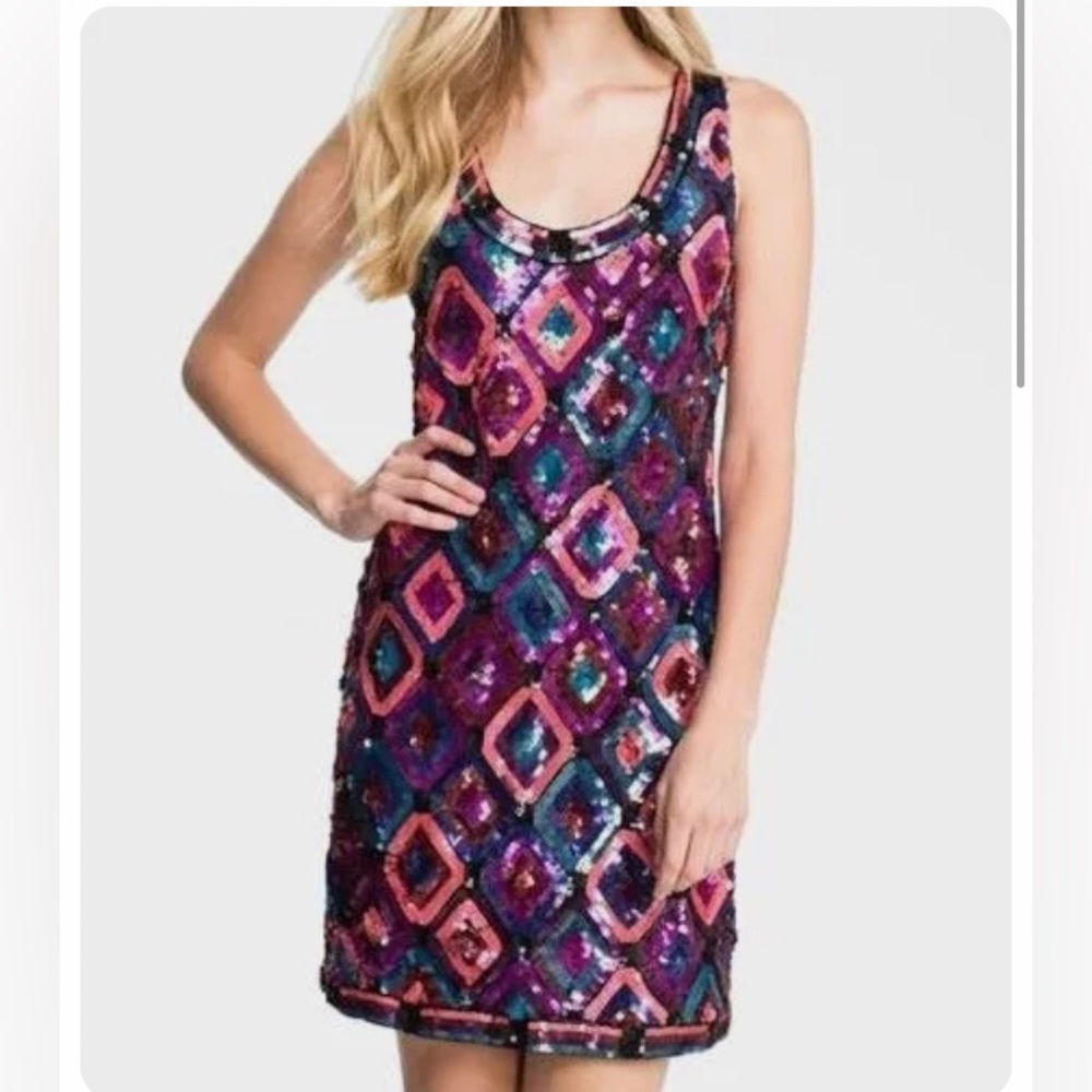 Trina Turk purple “all eyes on me lantern sequins dress.  Gorgeous